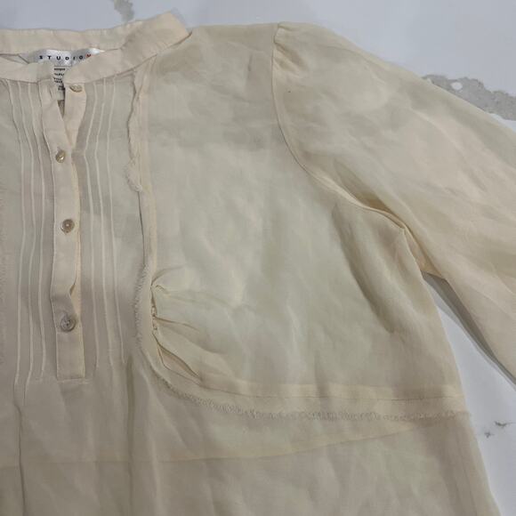 Studio M by Max Studio 100% silk chiffon sheer tie wrist blouse ivory large - Picture 5 of 9